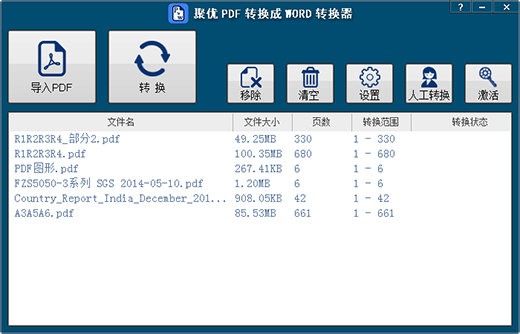 聚优PDF转换成WORD转换器软件主界面