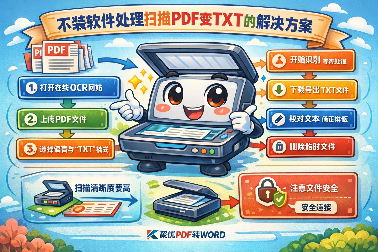 不装软件处理扫描PDF变TXT的解决方案