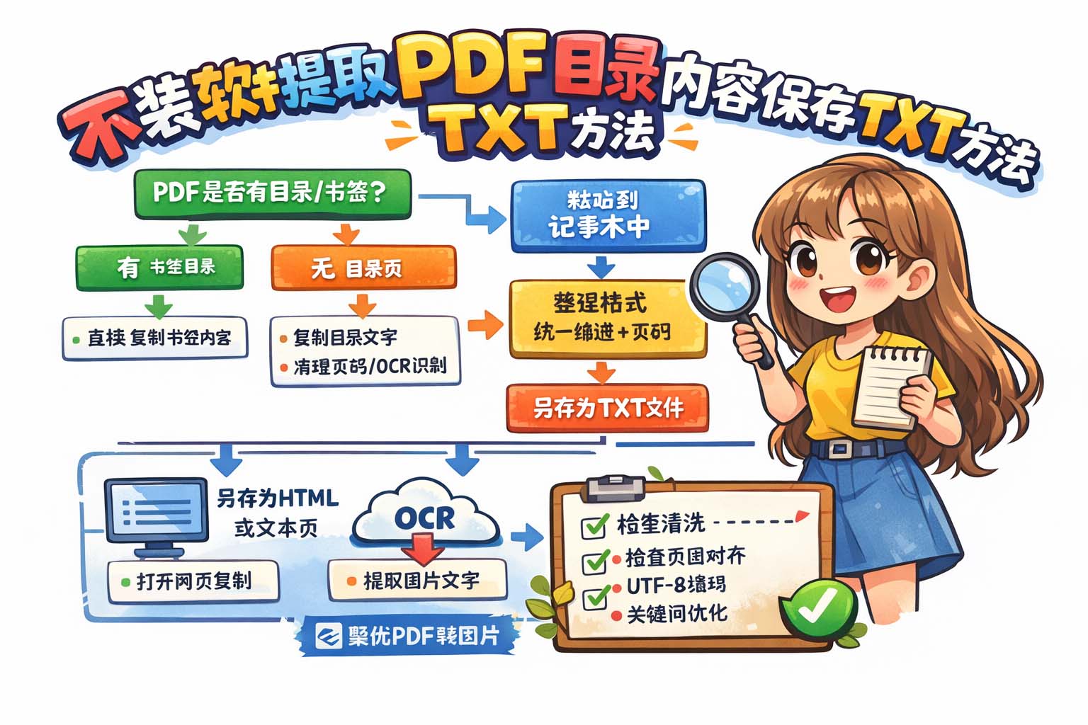 不装软件提取PDF目录内容保存TXT方法